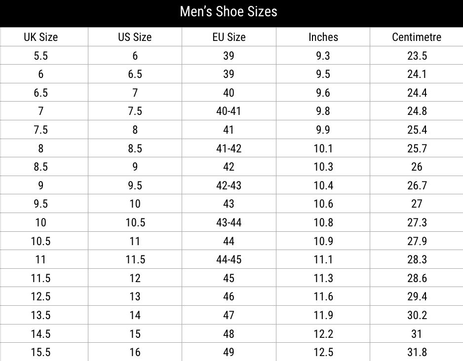 men shoe size conversion