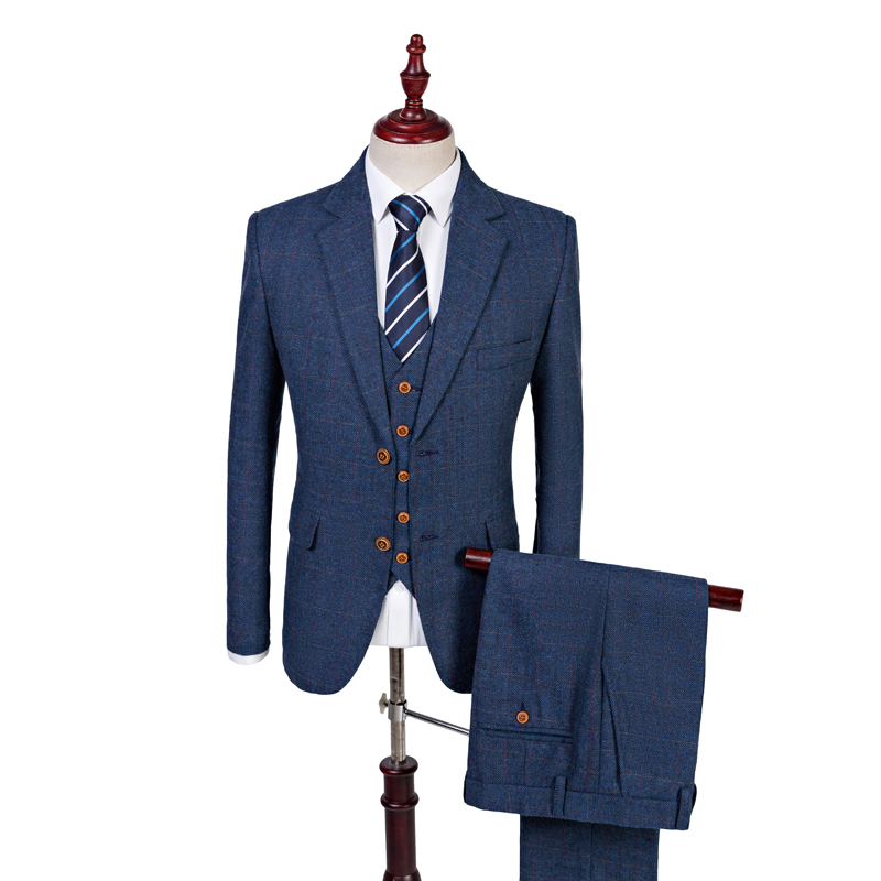 Made to Measure Blue Herringbone Tweed Three Piece Suit - That British ...
