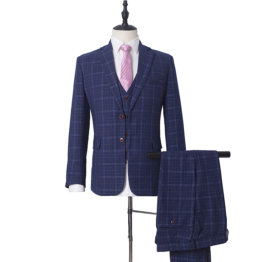 British Tweed Co Navy Blue Windowpane Check Tweed Three Piece Suit That British Tweed Company