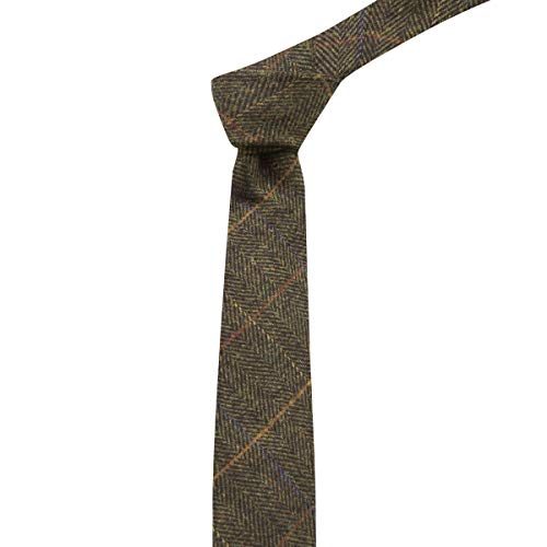 Luxury Dark Olive Green Herringbone Check Tie, Tweed - That British ...